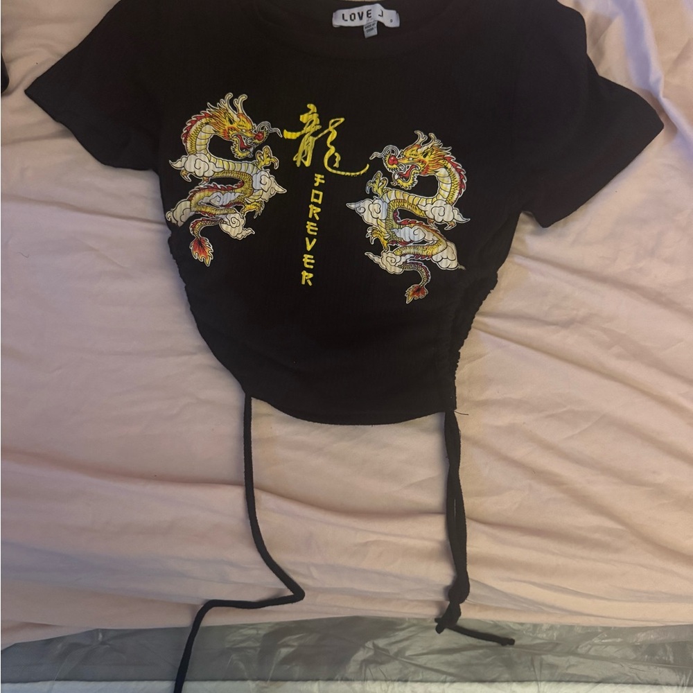 Love Black Dragon Print Crop Top